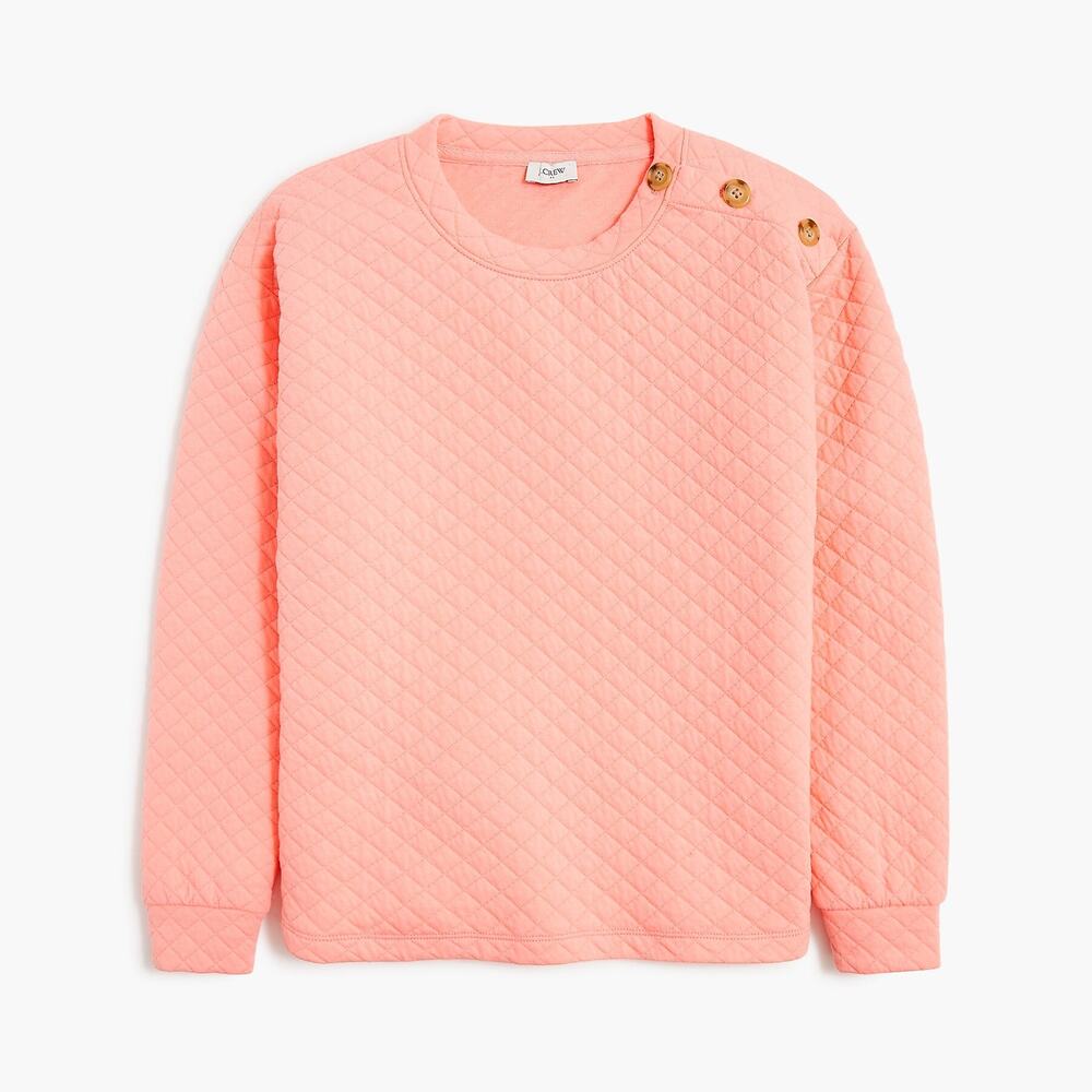 J.Crew Factory Rosy Peach Quilted Button Neck Casual Sweatshirt M NWT